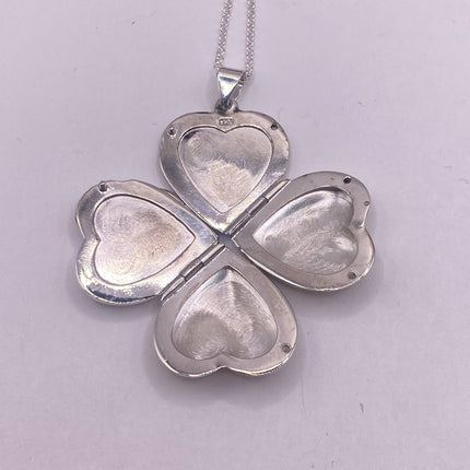 Vintage Silver Photo Heart Locket Necklace | 4 Photo Cloverleaf Pendant Photo Charm | 925 Sterling Silver with Delicate Silver Chain