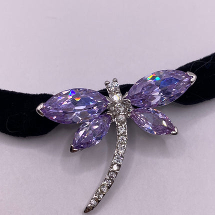 Vintage Silver Choker Necklace | Lavender Purple Jade Gemstone Crystal Lucky Butterfly Charm | 925 Sterling Silver Statement Choker