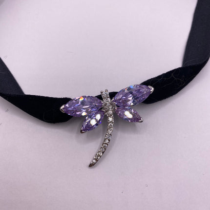 Vintage Silver Choker Necklace | Lavender Purple Jade Gemstone Crystal Lucky Butterfly Charm | 925 Sterling Silver Statement Choker