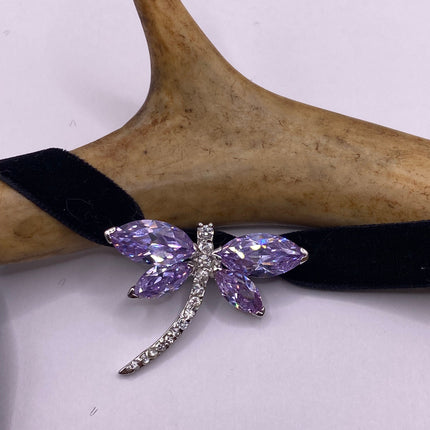 Vintage Silver Choker Necklace | Lavender Purple Jade Gemstone Crystal Lucky Butterfly Charm | 925 Sterling Silver Statement Choker