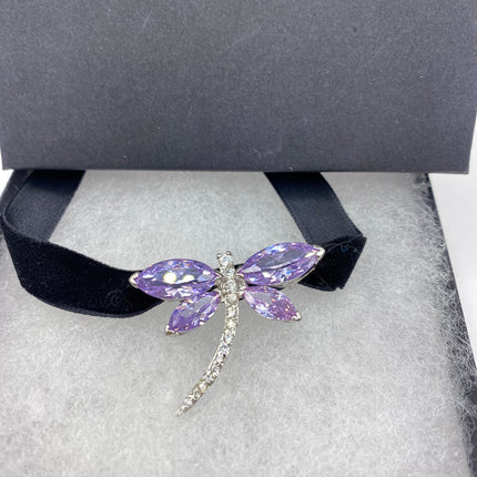 Vintage Silver Choker Necklace | Lavender Purple Jade Gemstone Crystal Lucky Butterfly Charm | 925 Sterling Silver Statement Choker