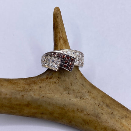 Vintage Red Tourmaline Ring Band 925 Sterling Silver