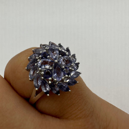 Vintage Blue Tanzanite Wedding Ring Band - 925 Sterling Silver