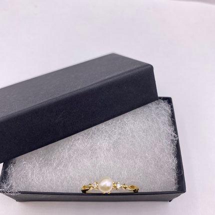 Vintage Tiny White Pearl Stacking Promise Ring - 925 Sterling Silver Gold Band Minimalist Jewelry for Prom Wedding or Everyday Ring