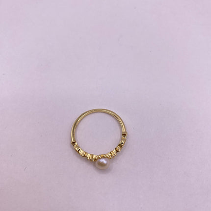 Vintage Tiny White Pearl Stacking Promise Ring - 925 Sterling Silver Gold Band Minimalist Jewelry for Prom Wedding or Everyday Ring