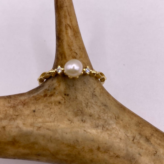 Vintage Tiny White Pearl Stacking Promise Ring - 925 Sterling Silver Gold Band Minimalist Jewelry for Prom Wedding or Everyday Ring