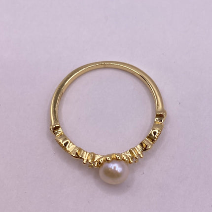 Vintage Tiny White Pearl Stacking Promise Ring - 925 Sterling Silver Gold Band Minimalist Jewelry for Prom Wedding or Everyday Ring
