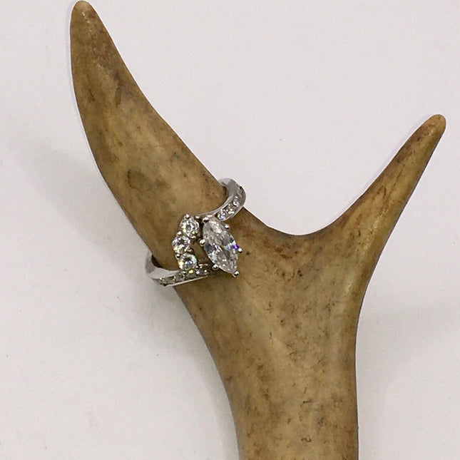 Vintage Crystal Stacking Engagement Promise Ring Wedding Band - 925 Sterling Silver