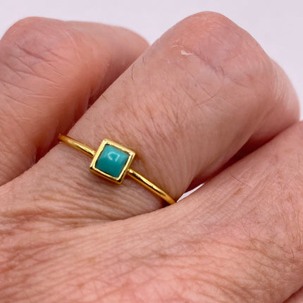 Vintage Tiny Turquoise Stacking Promise Ring - 925 Sterling Silver Gold Band Minimalist Jewelry for Prom Wedding or Everyday Ring