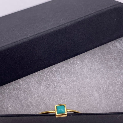 Vintage Tiny Turquoise Stacking Promise Ring - 925 Sterling Silver Gold Band Minimalist Jewelry for Prom Wedding or Everyday Ring