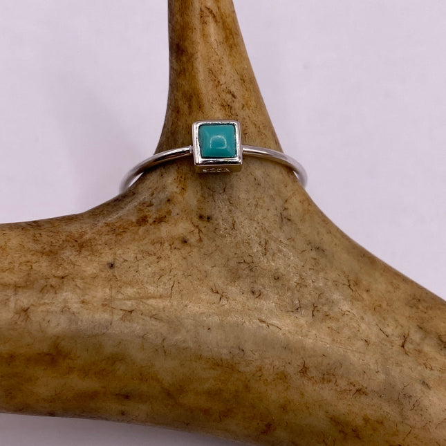 Vintage Tiny Turquoise Stacking Promise Ring - 925 Sterling Silver Band Minimalist Jewelry for Prom Wedding or Everyday Ring