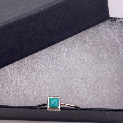 Vintage Tiny Turquoise Stacking Promise Ring - 925 Sterling Silver Band Minimalist Jewelry for Prom Wedding or Everyday Ring
