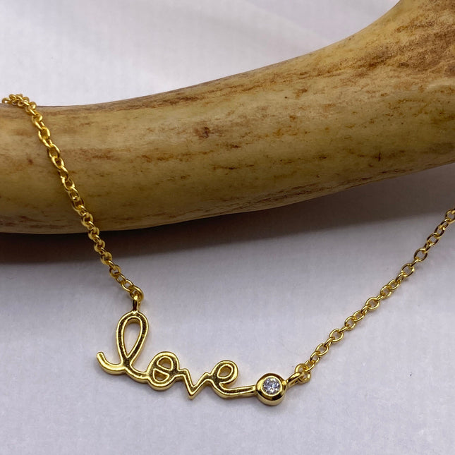 Minimalist Dainty Gold 925 Sterling Silver Love Necklace