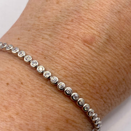 Vintage Silver Tennis Bracelet | Tiny Diamond Cubic Zirconia Clear Crystal Bezel Set | 925 Sterling Silver Bracelet Minimalist Style Jewelry