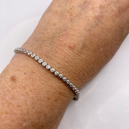 Vintage Silver Tennis Bracelet | Tiny Diamond Cubic Zirconia Clear Crystal Bezel Set | 925 Sterling Silver Bracelet Minimalist Style Jewelry