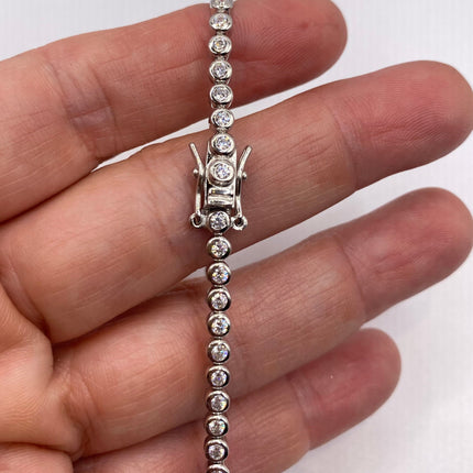 Vintage Silver Tennis Bracelet | Tiny Diamond Cubic Zirconia Clear Crystal Bezel Set | 925 Sterling Silver Bracelet Minimalist Style Jewelry