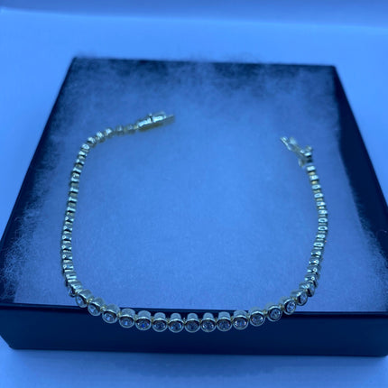 Vintage Gold Tennis Bracelet | Bezel Set Cubic Zirconia Crystal Diamond Gemstone | Golden 925 Sterling Silver Stackable Tennis Bracelet