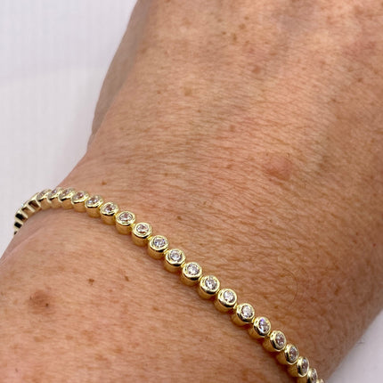 Vintage Gold Tennis Bracelet | Bezel Set Cubic Zirconia Crystal Diamond Gemstone | Golden 925 Sterling Silver Stackable Tennis Bracelet