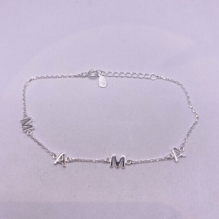 Silver Letter Bracelet | Tiny Charm Word | Vintage Style Dainty 925 Sterling Silver Jewelry for Mama Love Bracelet