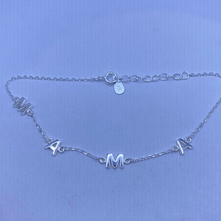 Silver Letter Bracelet | Tiny Charm Word | Vintage Style Dainty 925 Sterling Silver Jewelry for Mama Love Bracelet