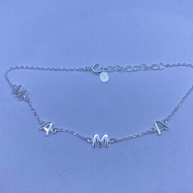 Silver Letter Bracelet | Tiny Charm Word | Vintage Style Dainty 925 Sterling Silver Jewelry for Mama Love Bracelet
