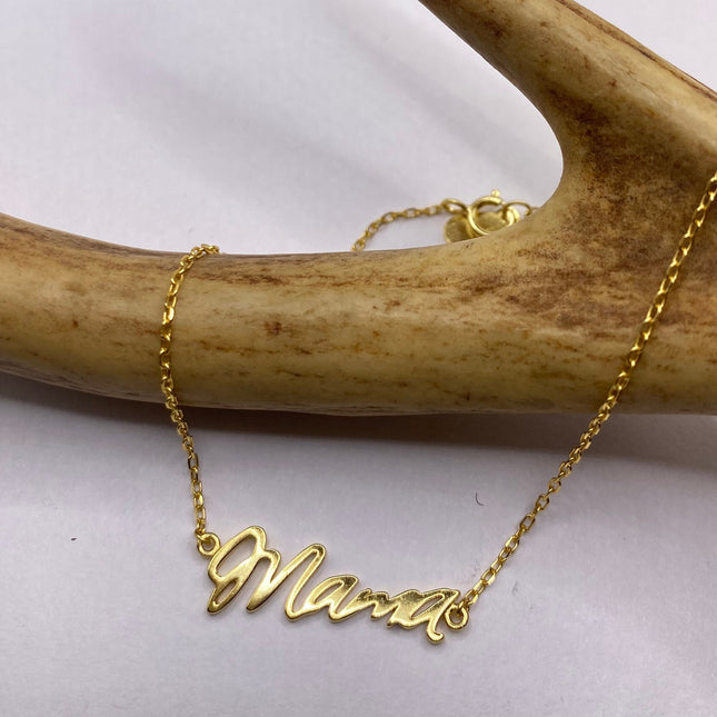 Gold Letter Bracelet | Tiny Charm Word | Vintage Style Dainty Gold 925 Sterling Silver Jewelry for Mama Love Bracelet