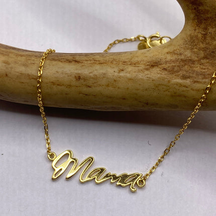 Gold Letter Bracelet | Tiny Charm Word | Vintage Style Dainty Gold 925 Sterling Silver Jewelry for Mama Love Bracelet