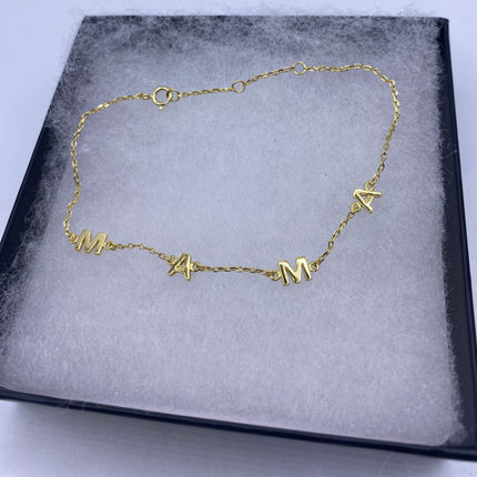 Gold Letter Bracelet | Tiny Charm Word | Vintage Style Dainty Gold 925 Sterling Silver Jewelry for Mama Love Bracelet