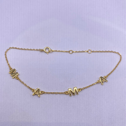 Gold Letter Bracelet | Tiny Charm Word | Vintage Style Dainty Gold 925 Sterling Silver Jewelry for Mama Love Bracelet