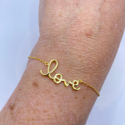 Gold Letter Bracelet | Tiny Charm Word | Vintage Style Dainty Gold 925 Sterling Silver Love Bracelet Everyday Jewelry for Prom