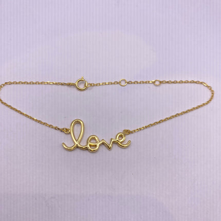 Gold Letter Bracelet | Tiny Charm Word | Vintage Style Dainty Gold 925 Sterling Silver Love Bracelet Everyday Jewelry for Prom