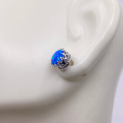 Tiny Silver Earrings | Mini Blue Fire Opal Gemstone | 925 Sterling Silver Dainty Stud Button Earrings