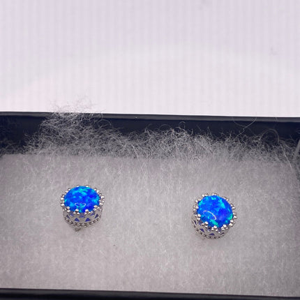 Tiny Silver Earrings | Mini Blue Fire Opal Gemstone | 925 Sterling Silver Dainty Stud Button Earrings