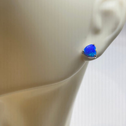 Tiny Gold Earrings | Mini Heart Blue Fire Opal Gold Stud Button Earrings