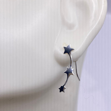 Vintage Silver Earrings | Tiny Deco Star Dangle Design | 925 Sterling Silver Stud Earrings | Minimalist Everyday Jewelry