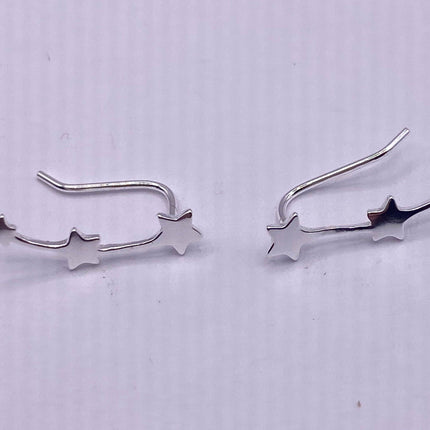Vintage Silver Earrings | Tiny Deco Star Dangle Design | 925 Sterling Silver Stud Earrings | Minimalist Everyday Jewelry