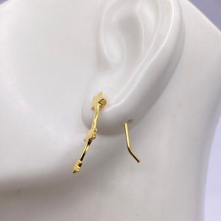 Vintage Gold Earrings | Tiny Deco Star Dangle Design | Golden 925 Sterling Silver Stud Earrings | Minimalist Everyday Jewelry