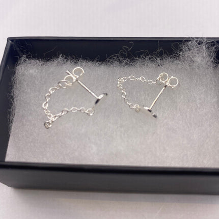 Tiny Silver Earrings | Mini Heart Chain Charm | 925 Sterling Silver Dainty Dangle Hoop Huggie Earrings | Minimalist Everyday Jewelry
