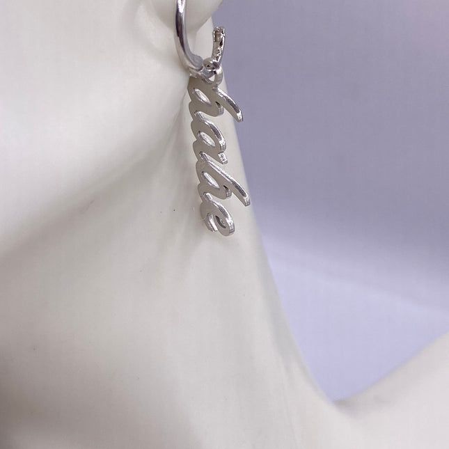 Tiny Silver Earrings | Mini BABE Word Letter Script | 925 Sterling Silver Dainty Dangle Hoop Huggie Earrings | Minimalist Everyday Jewelry