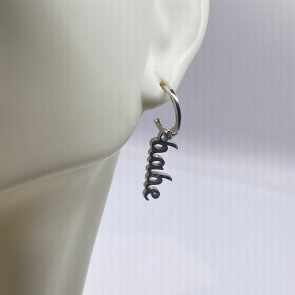 Tiny Silver Earrings | Mini BABE Word Letter Script | 925 Sterling Silver Dainty Dangle Hoop Huggie Earrings | Minimalist Everyday Jewelry