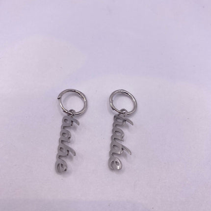 Tiny Silver Earrings | Mini BABE Word Letter Script | 925 Sterling Silver Dainty Dangle Hoop Huggie Earrings | Minimalist Everyday Jewelry
