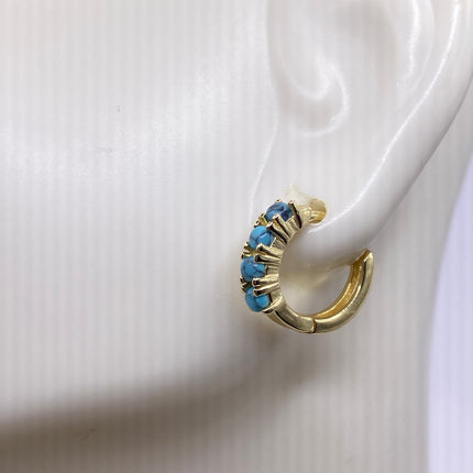 Tiny Gold Earrings | Mini Turquoise Gemstone Dainty Beads | Golden 925 Sterling Silver Hoop Loop Huggie Earrings | Minimalist Everyday