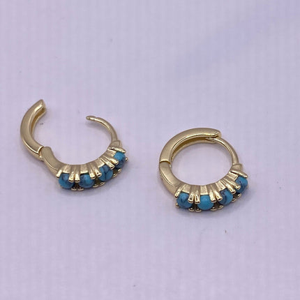 Tiny Gold Earrings | Mini Turquoise Gemstone Dainty Beads | Golden 925 Sterling Silver Hoop Loop Huggie Earrings | Minimalist Everyday