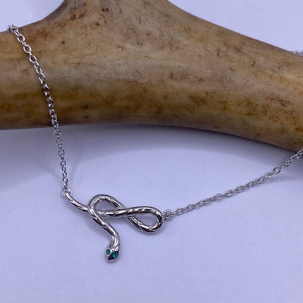 Tiny Silver Snake Pendant Necklace | 925 Sterling Silver Dainty Chain Serpent Charm Necklace
