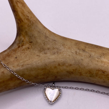 Vintage Opal Mother of Pearl Heart Necklace - Dainty 925 Sterling Silver Chain, Delicate Design, Free US Shipping