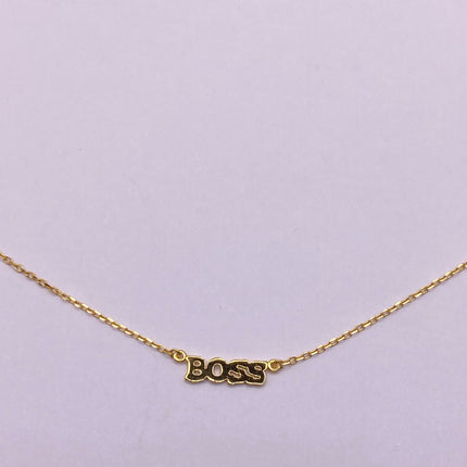 Tiny Gold Necklace | BOSS Letter Word Charm Pendant | Golden 925 Sterling Silver Dainty Chain Necklace | Everyday Minimalist Style