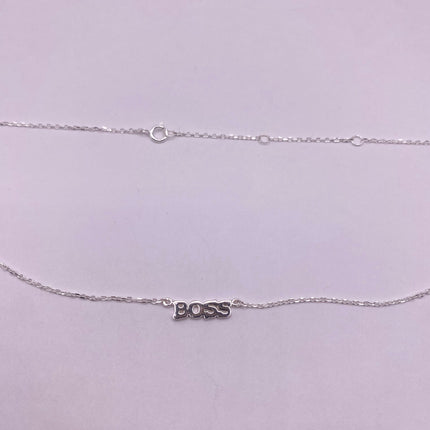 Tiny Silver Necklace "BOSS" Pendant | 925 Sterling Silver Dainty Chain Word Charm Necklace