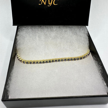 Vintage Gold Tennis Bracelet | Mystic Blue Topaz Gemstone Tiny Crystal Birthstone Golden 925 Sterling Silver Bracelet | Something Blue