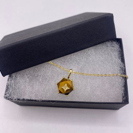 Vintage Tiny Gold Charm Necklace |Tigers Eye Gemstone Dainty Gold 925 Sterling Silver Chain Necklace | Minimalist Style Crystal