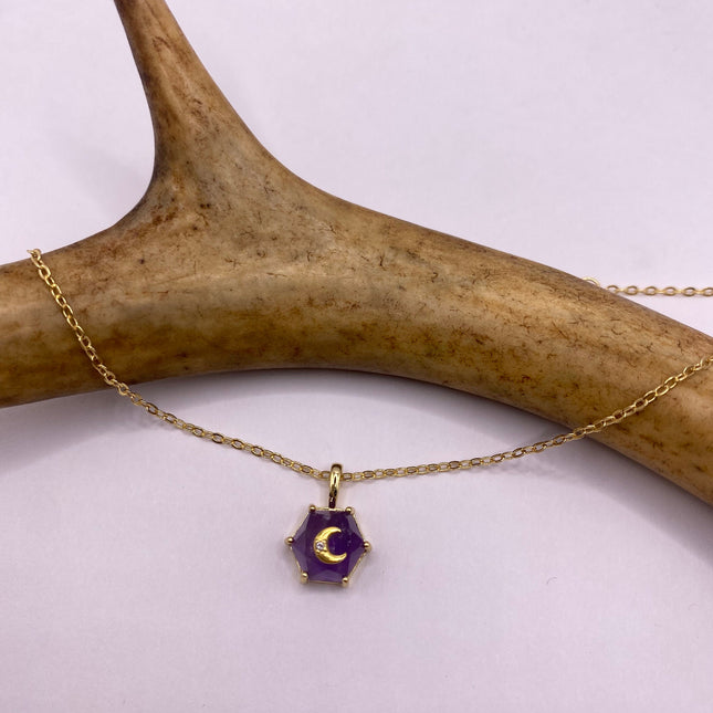 Vintage Tiny Gold Charm Necklace | Purple Amethyst Gemstone Dainty Gold 925 Sterling Silver Chain Necklace | Minimalist Style Crystal